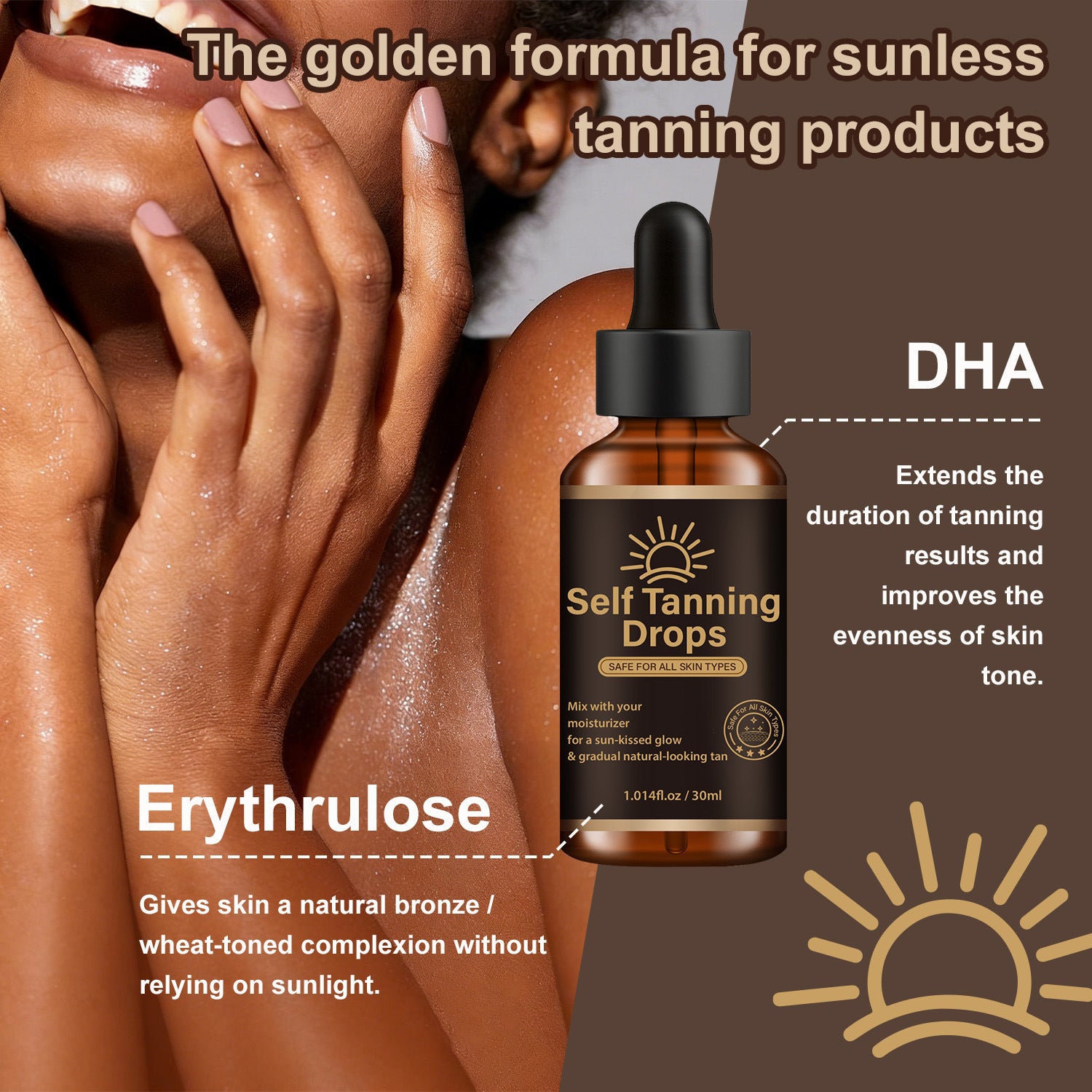 Lanemay Self-Tanning Drops 30ml Natural Glow for All Skin Types
