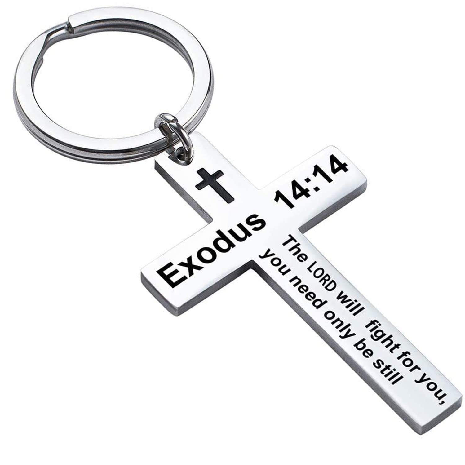 Laser Engraved Stainless Steel Cross Keychain with Biblical Quotes