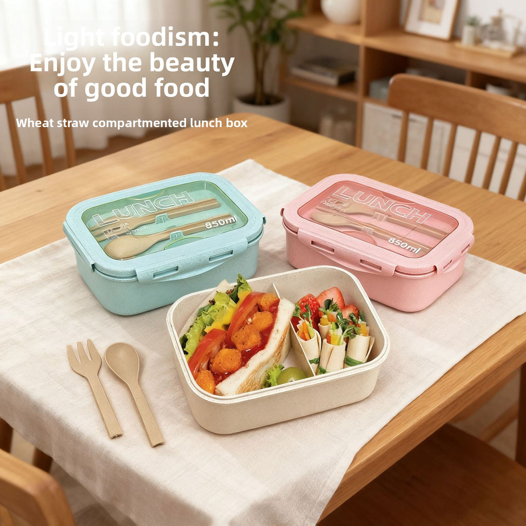 Microwave-Safe Wheat Straw Lunch Box with Compartments