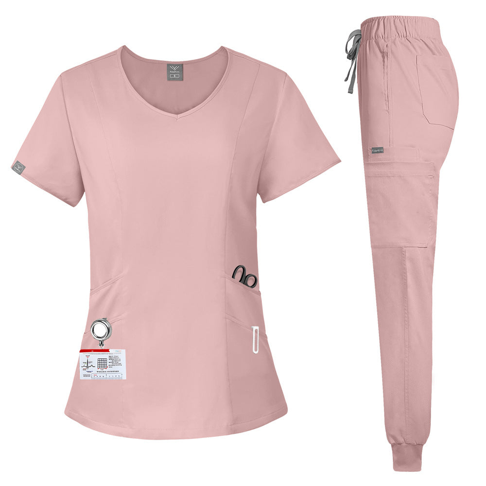 Washable Multi-Color Pocket Scrub Set for Jogging, Doctor, and Nurse Work Uniforms, Comfortable and Breathable Women's Short Sleeves
