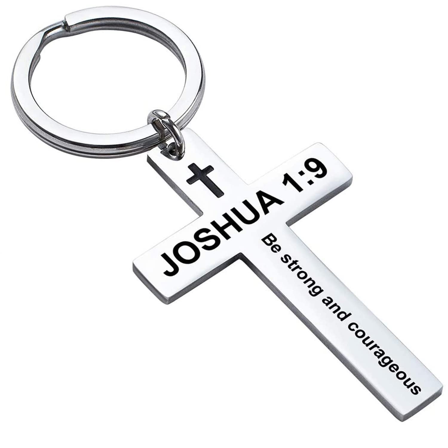 Laser Engraved Stainless Steel Cross Keychain with Biblical Quotes