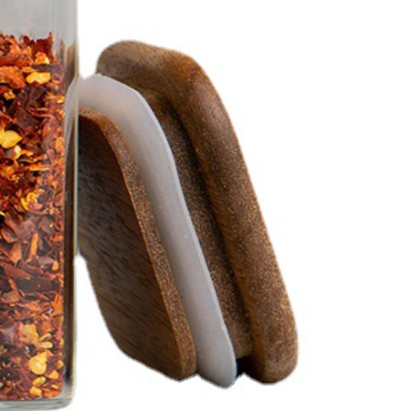 Square Glass Spice Jar with Wooden Lid