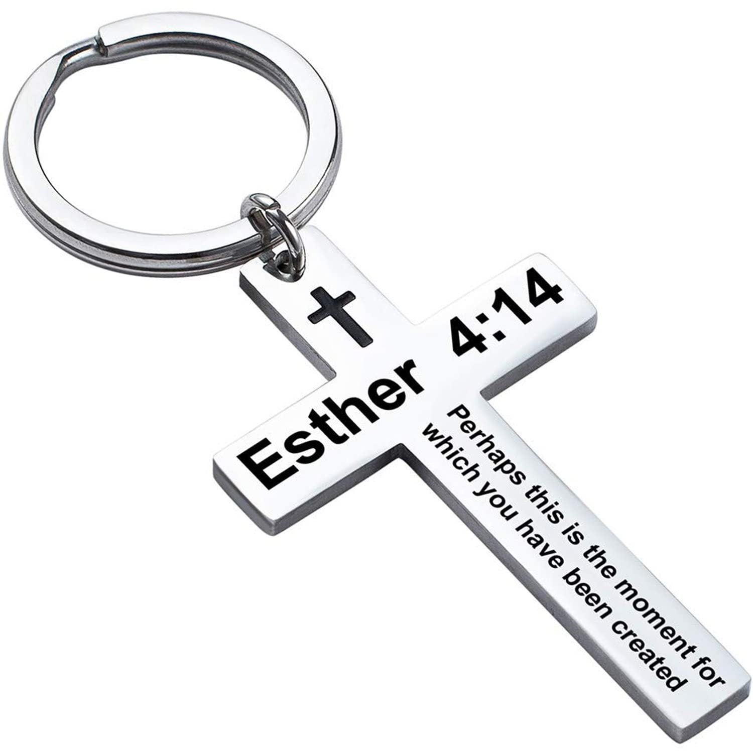 Laser Engraved Stainless Steel Cross Keychain with Biblical Quotes