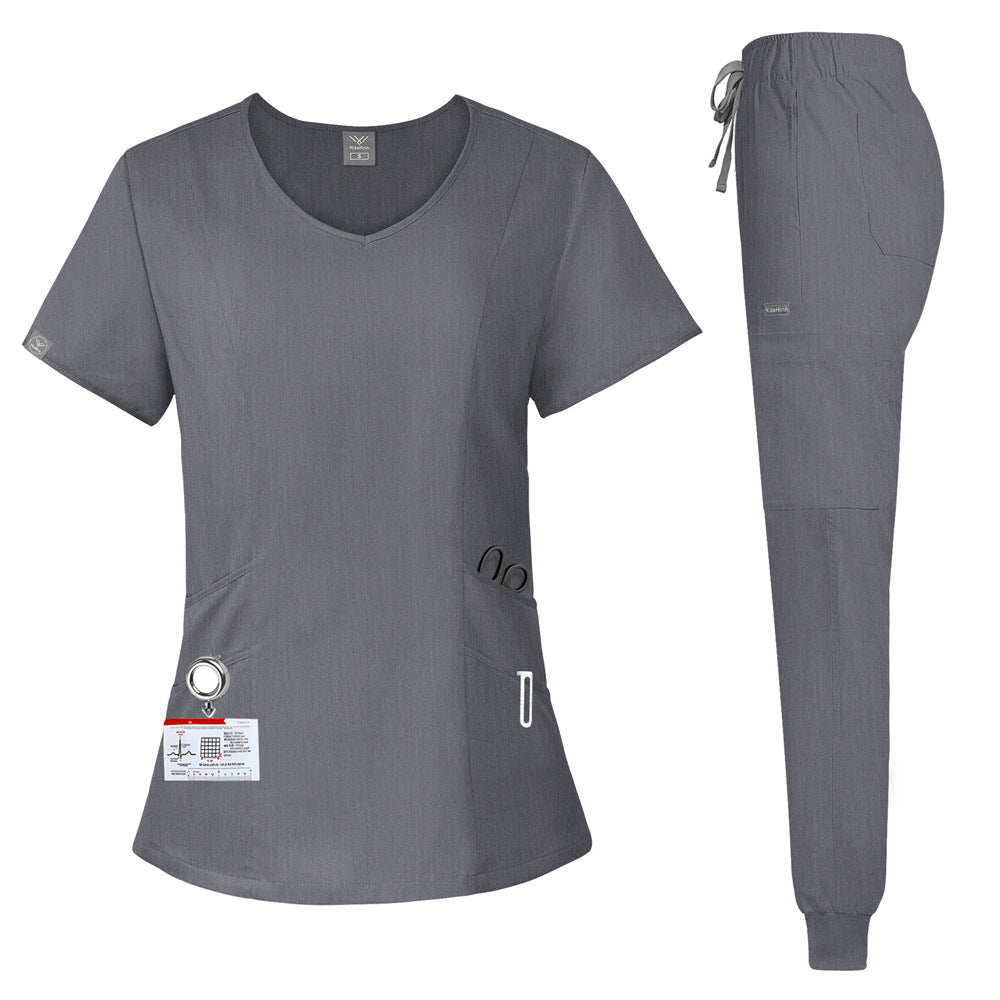Washable Multi-Color Pocket Scrub Set for Jogging, Doctor, and Nurse Work Uniforms, Comfortable and Breathable Women's Short Sleeves