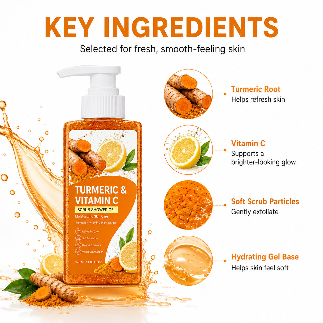 Turmeric Vitamin C Moisturizing Exfoliating Shower Gel