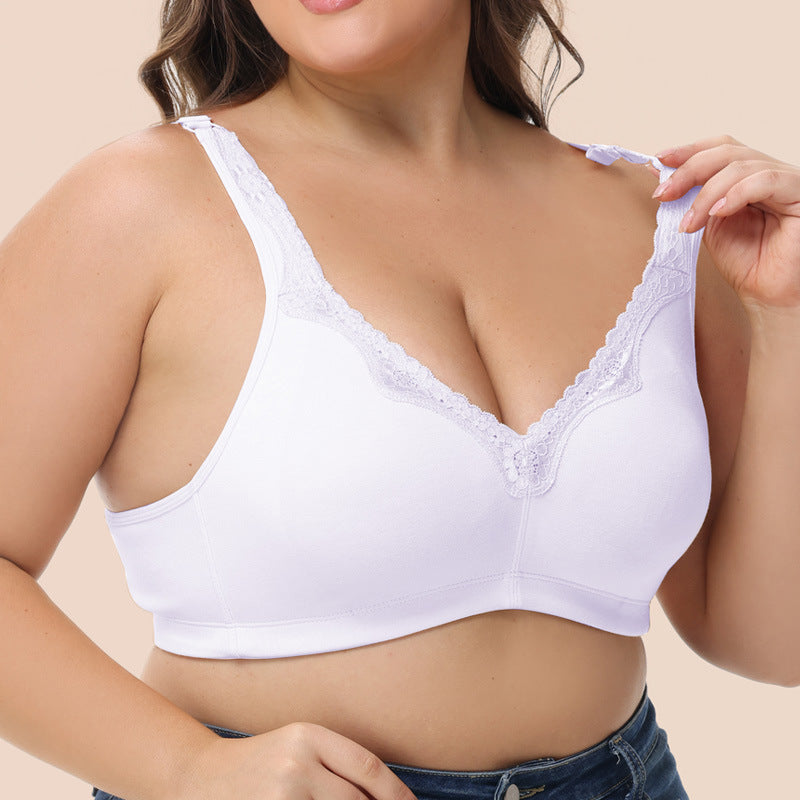 Breathable Full-Cup Lace Trim Plus-Size Bra for Large Busts