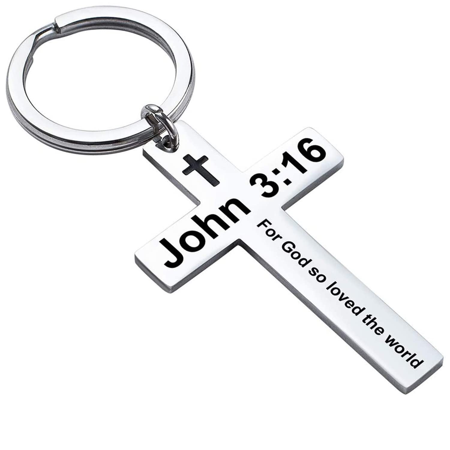 Laser Engraved Stainless Steel Cross Keychain with Biblical Quotes