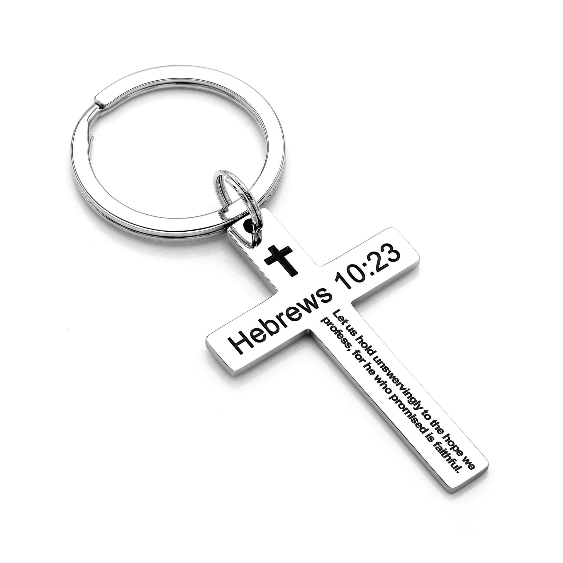 Laser Engraved Stainless Steel Cross Keychain with Biblical Quotes
