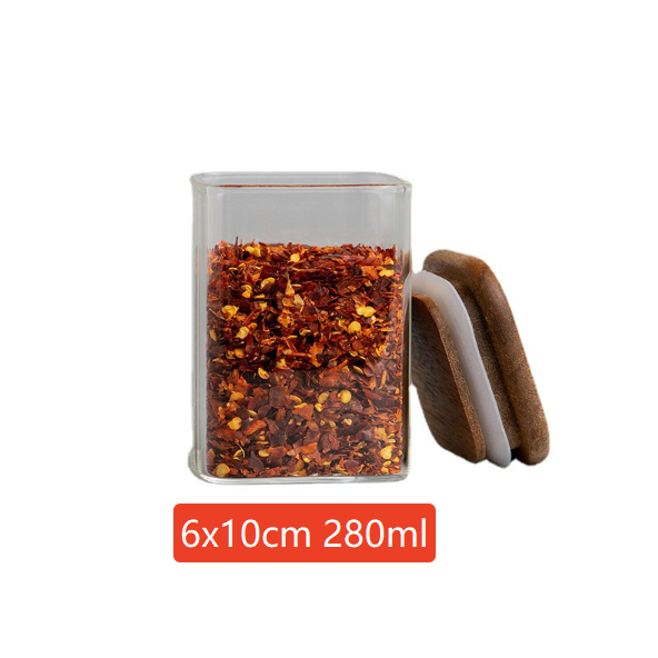 Square Glass Spice Jar with Wooden Lid